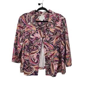 C.J. Banks Purple Pink Paisley Cropped One-Button Swing Jacket Women's Plus 2X